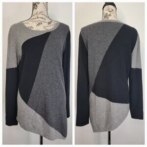 Kinross Sweater Womens Sz Large Asymmetric 100% Cashmere Colorblock Gray Black